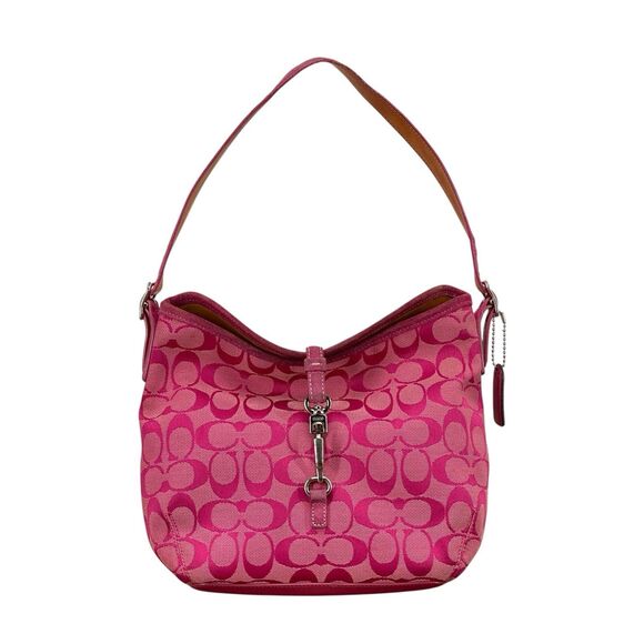 Vintage Y2K Coach Signature Hampton Clip Hobo Pink Jacquard Shoulder Bag 6845 - Picture 1 of 16